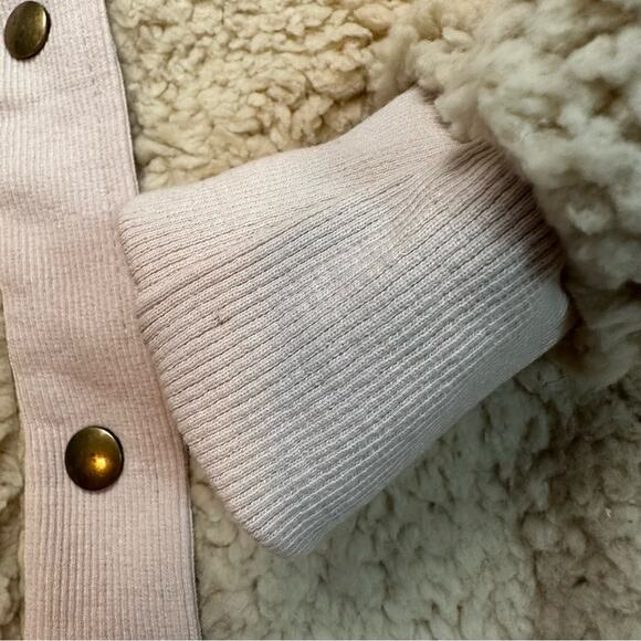 Merokeety Sherpa Fleece Jacket Snap Front Pockets Stand-Up Collar Cream medium - Picture 5 of 6